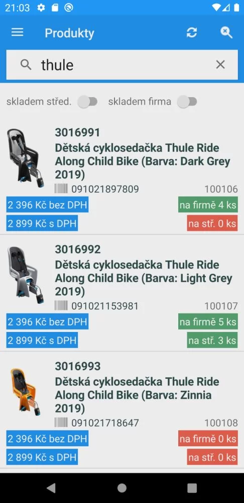 Mobilní skladník - katalog produktů